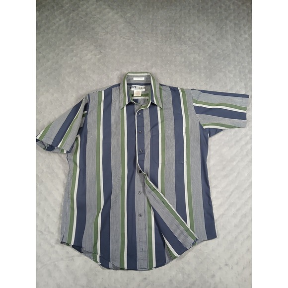 Untied Other - Untied Mens Large Vintage Striped Short Sleeve Button Down Shirt Navy GreenWhite